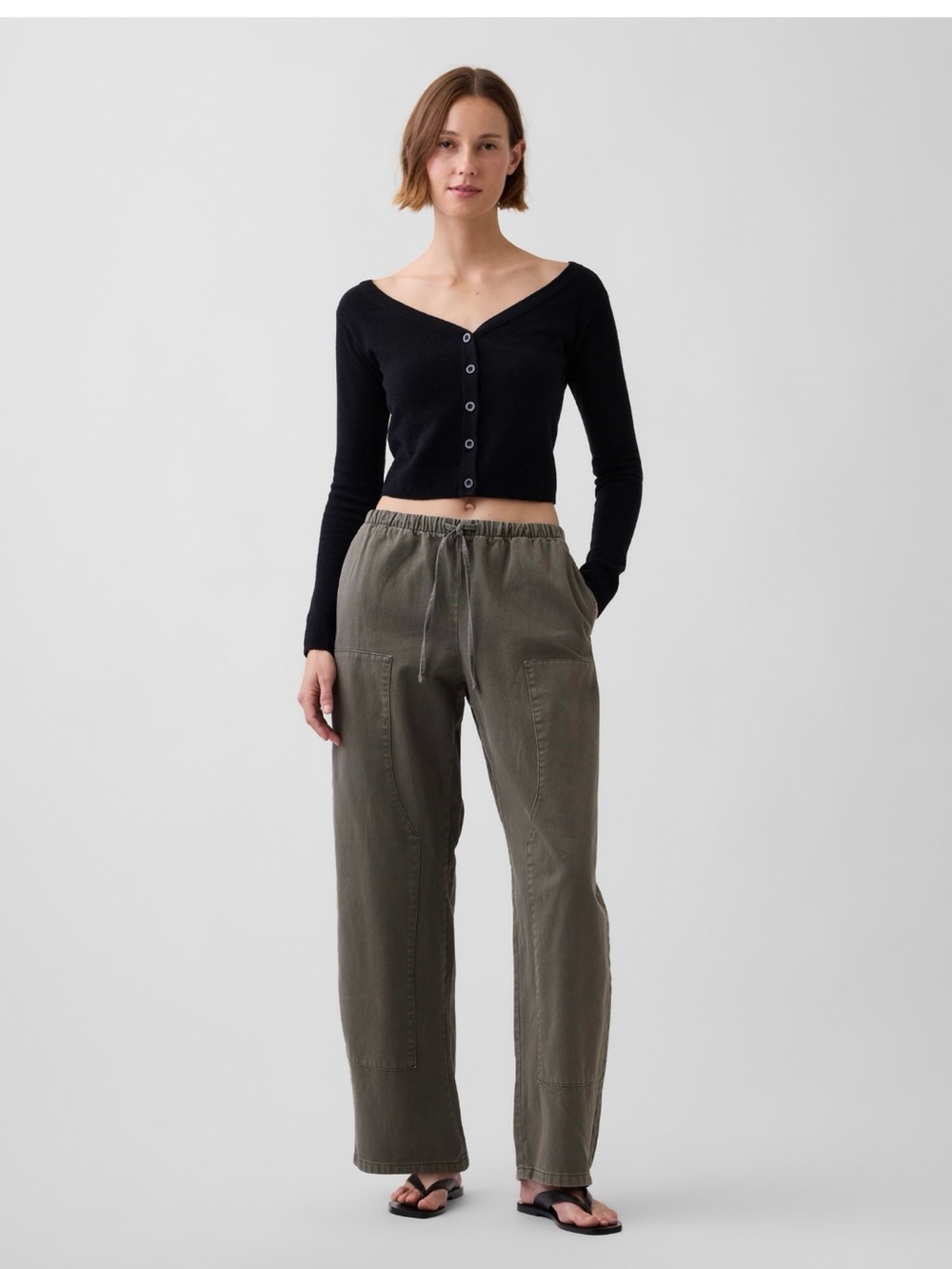 GAP olive easy double knee barrel pants
